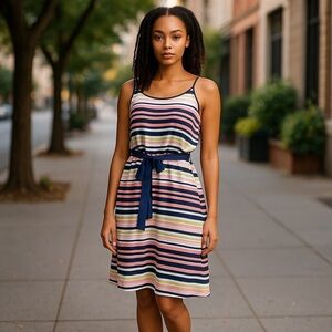 The Limited Peach and Navy A-line Striped Sundress Size Large